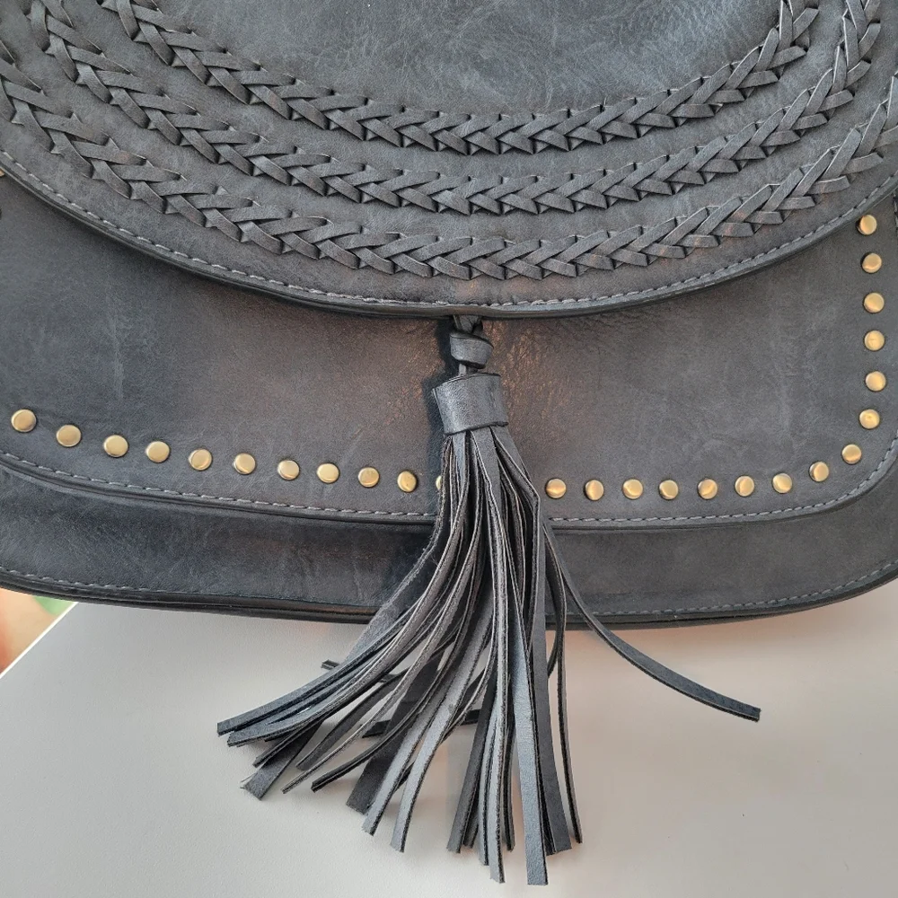 Antik Kraft Gray/ Blue Western Studded Saddle Bag Purse